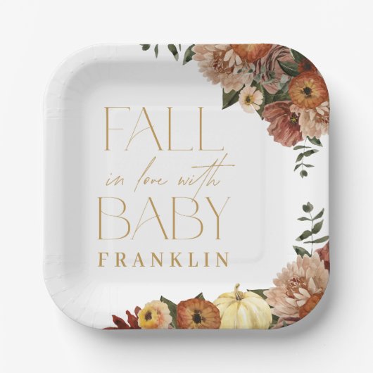 Herfst In Liefde Herfst Bloemen Baby shower Papieren Bordje (Voorkant)