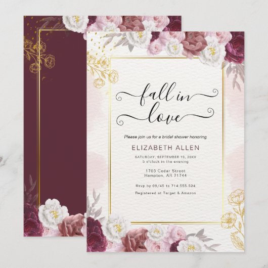 Herfst in liefde Herfst Bloemen Bourgondië Vrijgez Kaart (Voorkant / Achterkant)