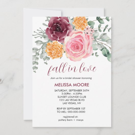 Herfst in liefde herfst bloemenbordeaux vrijgezell kaart (Voorkant)