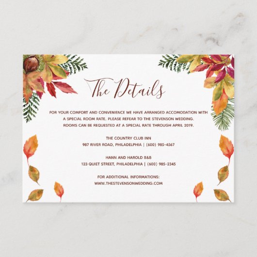 Herfst in liefde herfst bruiloft details invoegen  informatiekaartje (Voorkant)