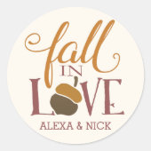 Herfst in liefde | Herfst eikel gepersonaliseerd Ronde Sticker (Voorkant)