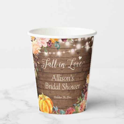 Herfst in Liefde Herfst Floral Lights Vrijgezellen Papieren Bekers (Achterkant)
