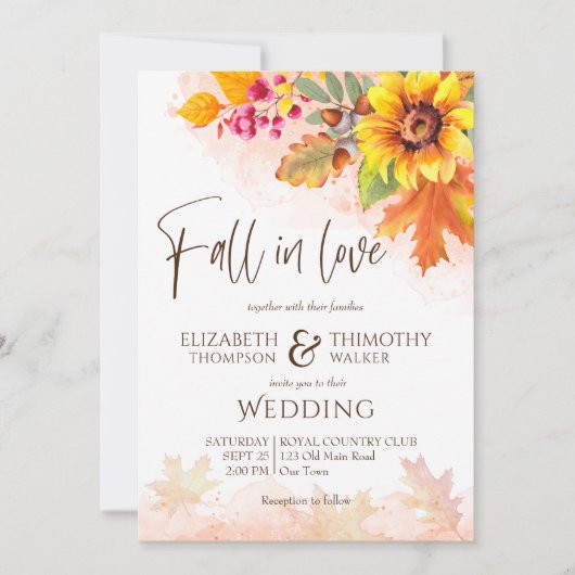 Herfst in liefde herfst gebladerte zonnebloem brui kaart (Voorkant)