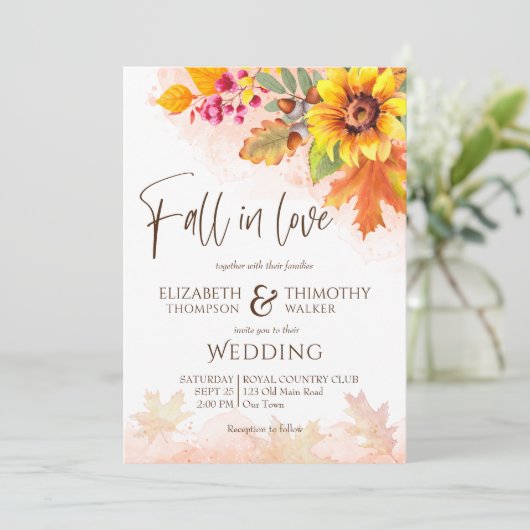 Herfst in liefde herfst gebladerte zonnebloem brui kaart (Staand voorkant)