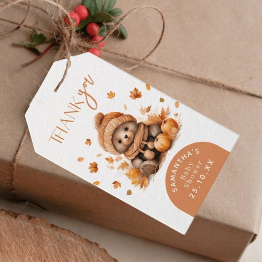 Herfst in liefde Herfst kleine teddybeer pompoen Cadeaulabel