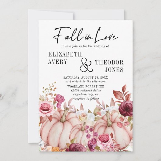 Herfst in liefde herfst pompoen bloemenbruiloft kaart (Voorkant)