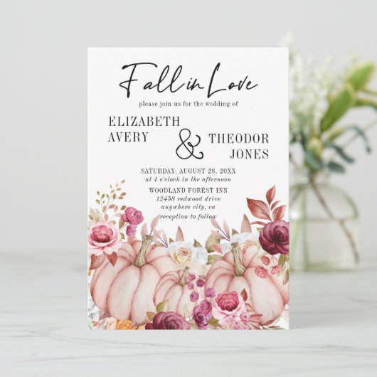 Herfst in liefde herfst pompoen bloemenbruiloft kaart (Staand voorkant)
