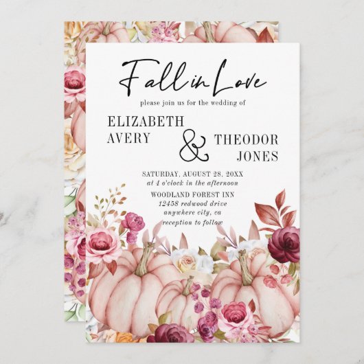 Herfst in liefde herfst pompoen bloemenbruiloft kaart (Voorkant / Achterkant)