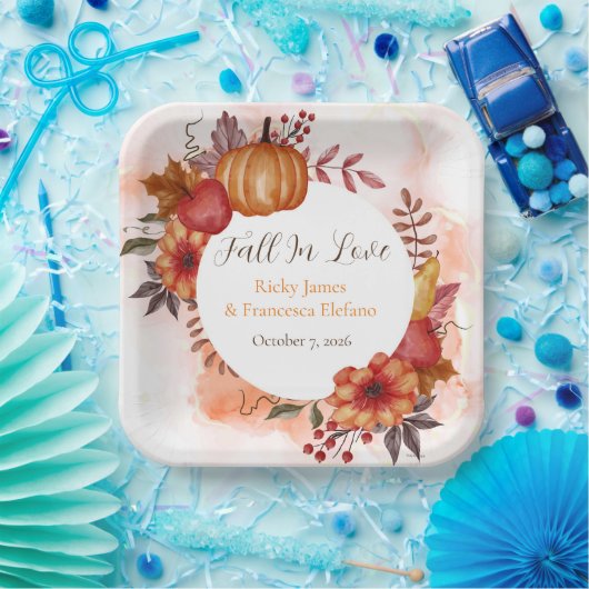 Herfst in liefde herfst pompoen bruiloft Verloving Papieren Bordje (Feest)