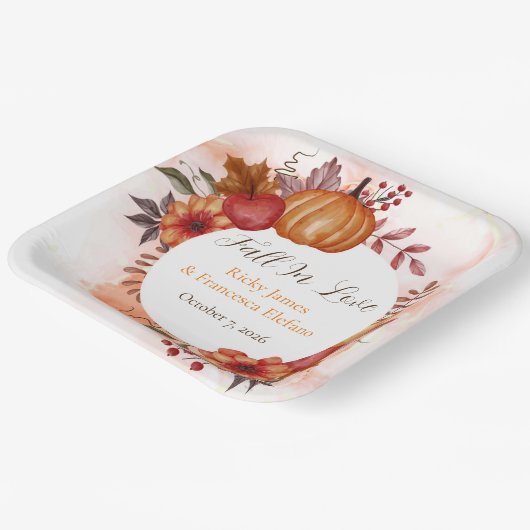 Herfst in liefde herfst pompoen bruiloft Verloving Papieren Bordje (Gebogen)