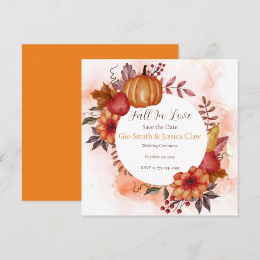Herfst in liefde herfst pompoen bruiloft Verloving Save The Date (Voorkant / Achterkant)
