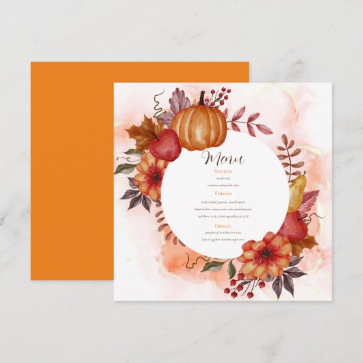 Herfst in Liefde Herfst Pompoen Trouwdiner Lunch Menu (Voorkant / Achterkant)
