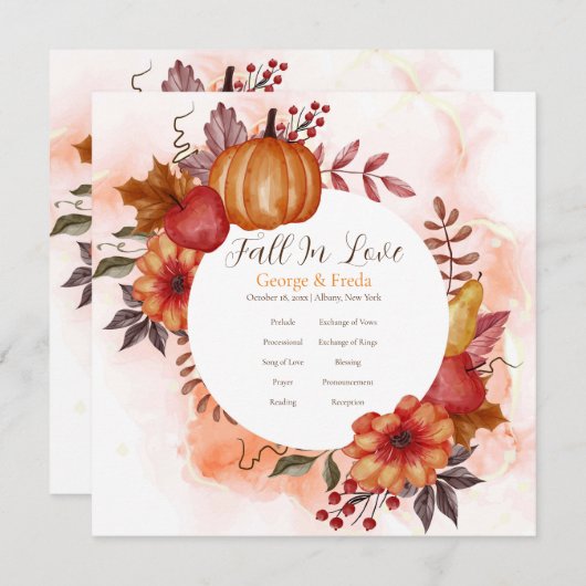 Herfst in Liefde Herfst Pompoen Trouwprogramma Programmakaart (Voorkant / Achterkant)