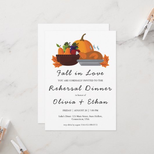 herfst in liefde herfst repetitie dineruitnodiging kaart (Voorkant / Achterkant in situ)