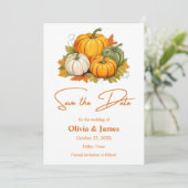 Herfst in Liefde Herfst Rustieke Pompoen Foto Wedd Save The Date (Staand voorkant)