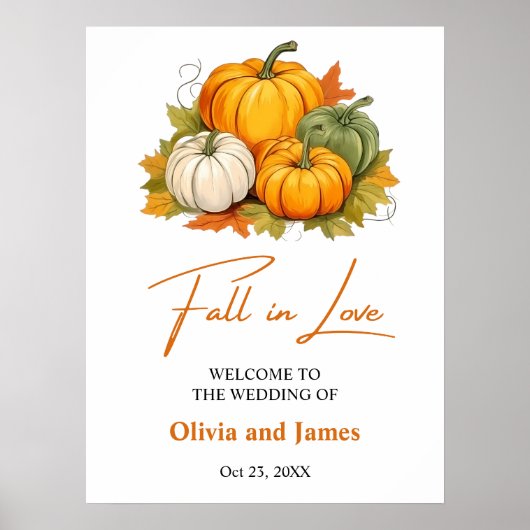 Herfst in Liefde Herfst Rustieke Pompoen Huwelijk Poster (Voorkant)