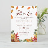 Herfst in liefde herfst verlaat bruiloft uitnodigi kaart (Staand voorkant)