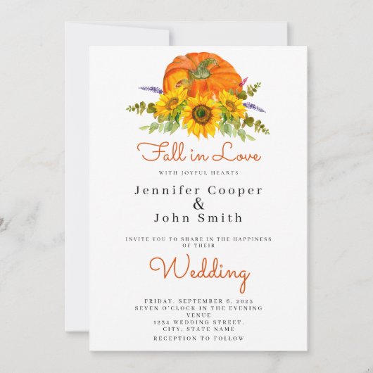 Herfst in Liefde Herfst Zonnebloem Pompoen bruilof Kaart (Voorkant)