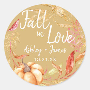 Herfst in Liefde Herfstblad Geel Trouw Monogram Ronde Sticker