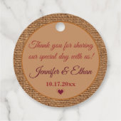 Herfst in liefde, herfstbladeren, jute bruiloft bedankjes labels (Achterkant)