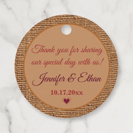 Herfst in liefde, herfstbladeren, jute bruiloft bedankjes labels (Achterkant)