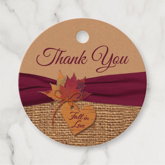 Herfst in liefde, herfstbladeren, jute bruiloft bedankjes labels (Voorkant)