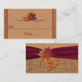 Herfst in liefde, herfstbladeren, jute bruiloft plaatskaartje (Voorkant / Achterkant)