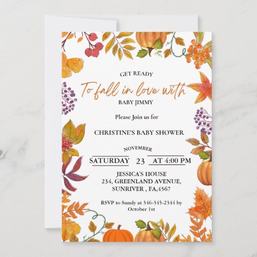 Herfst in Liefde herfstbladeren pompoen baby showe Kaart (Voorkant)