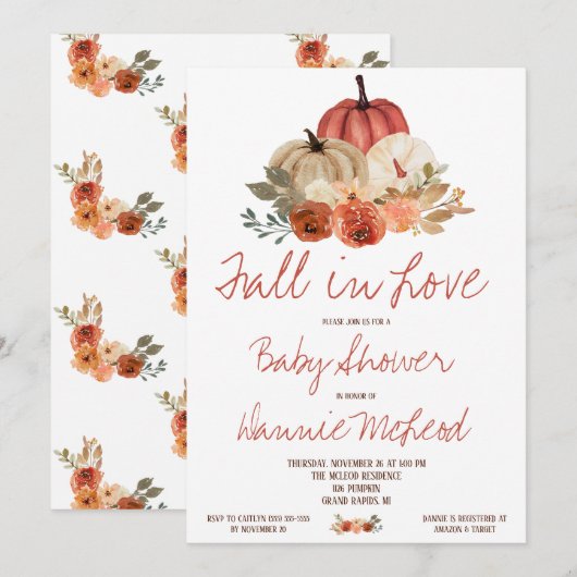 Herfst in liefde, herfstpompoen bloemig Baby showe Kaart (Voorkant / Achterkant)