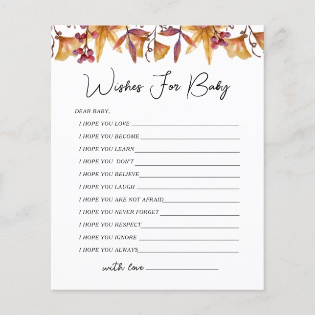 Herfst in liefde herfstwensen voor Baby shower spe (Voorkant)