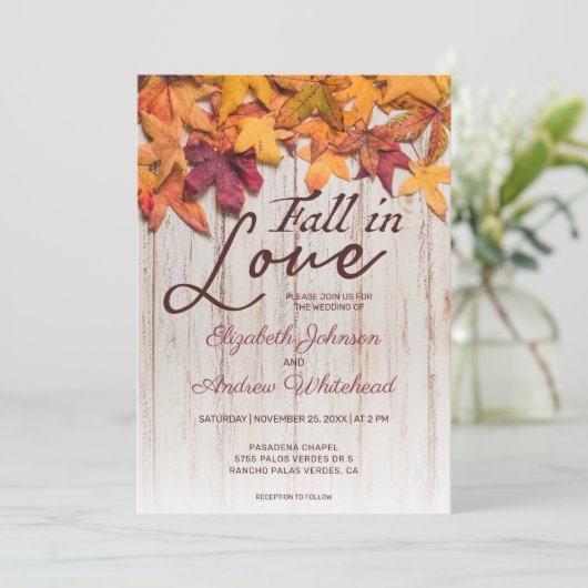 Herfst in Liefde Hout Herfstbladeren Bruiloft Kaart (Staand voorkant)