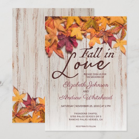 Herfst in Liefde Hout Herfstbladeren Bruiloft Kaart (Voorkant / Achterkant)