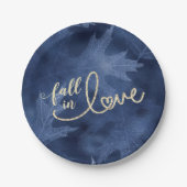 Herfst in liefde in het najaar | Navy Blue en Gold Papieren Bordje (Voorkant)