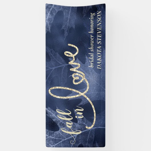 Herfst in liefde in het najaar | Navy Blue en Gold Spandoek (Verticaal)