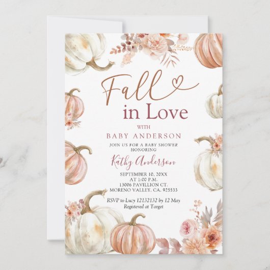 Herfst in Liefde Ivoor Beige Pompoen Baby shower Kaart (Voorkant)
