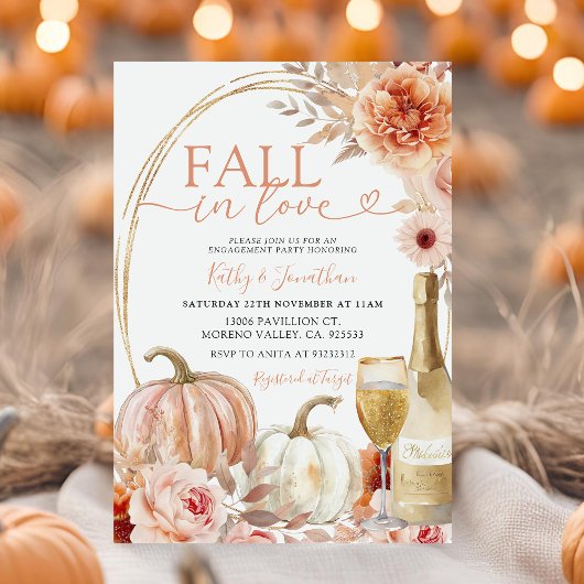 Herfst in liefde Ivoor Floral Pumpkin Engagement P Kaart
