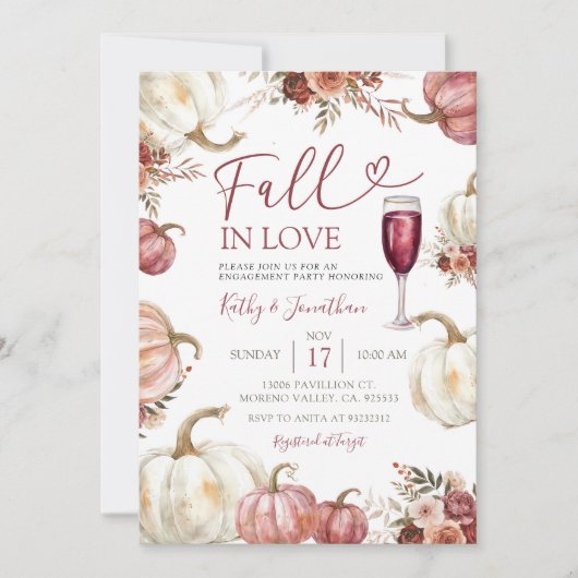 Herfst in Liefde Ivoor Pompoen Bloemen Verlovingsf Kaart (Voorkant)