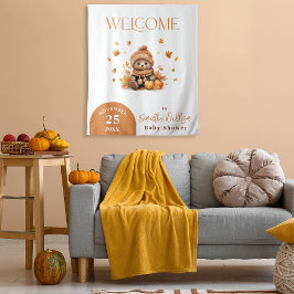 Herfst in liefde kleine teddybeer Oranje pompoen Wandkleed