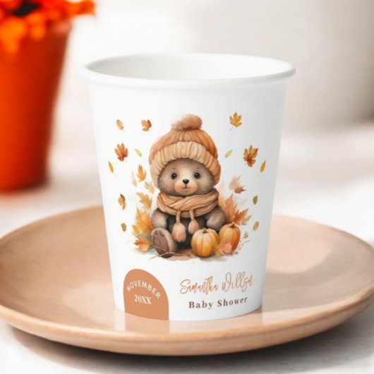 Herfst in liefde kleine teddybeer pompoen papieren bekers