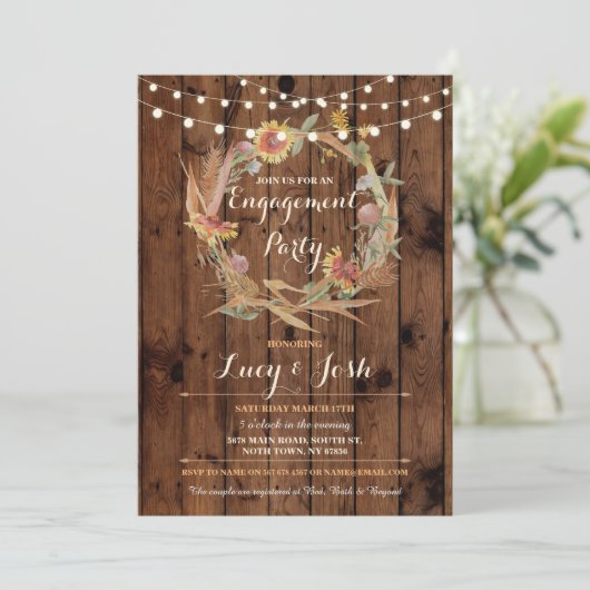 Herfst in Liefde Krans Engagement Party Wood Uitno Kaart (Staand voorkant)