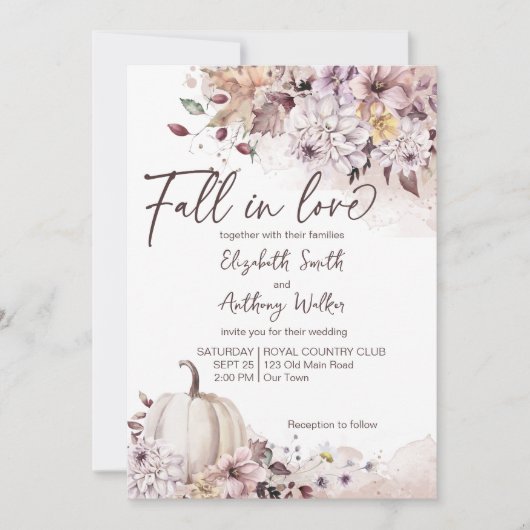Herfst in liefde loof pompoen bruiloft kaart (Voorkant)