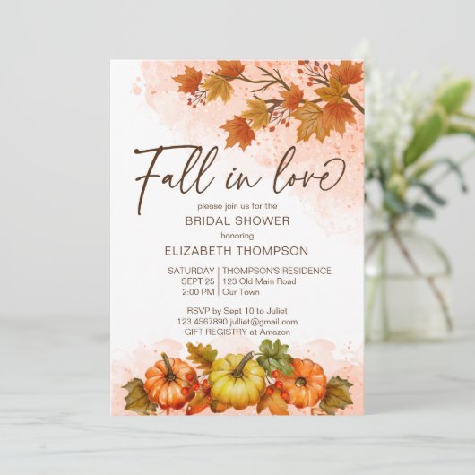 Herfst in liefde loof pompoen vrijgezellenfeest ui kaart (Staand voorkant)