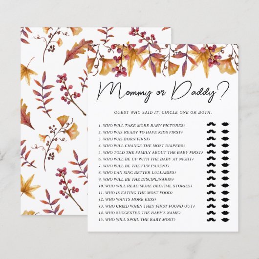Herfst in liefde mama of papa Baby shower spel (Voorkant / Achterkant)