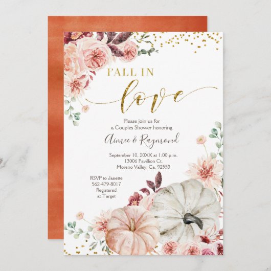 Herfst in Liefde Marsala Pompoen Uitnodiging (Voorkant / Achterkant)