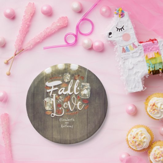 Herfst in liefde Mason Jar Lights Rustieke bruilof Papieren Bordje (Feest)