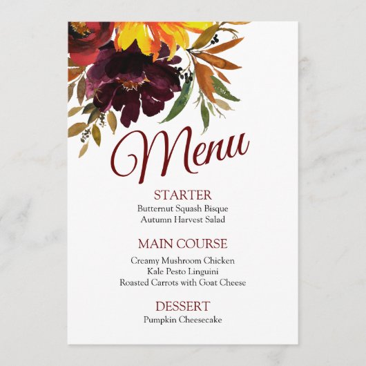 Herfst in Liefde Menu (Voorkant)