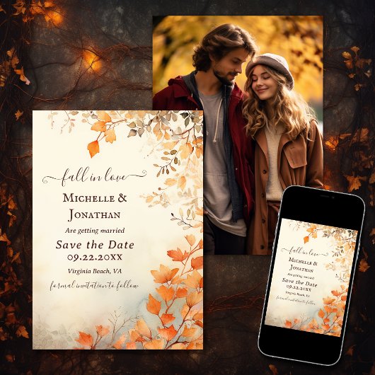 Herfst in liefde mooie herfst bladeren bruiloft fo save the date