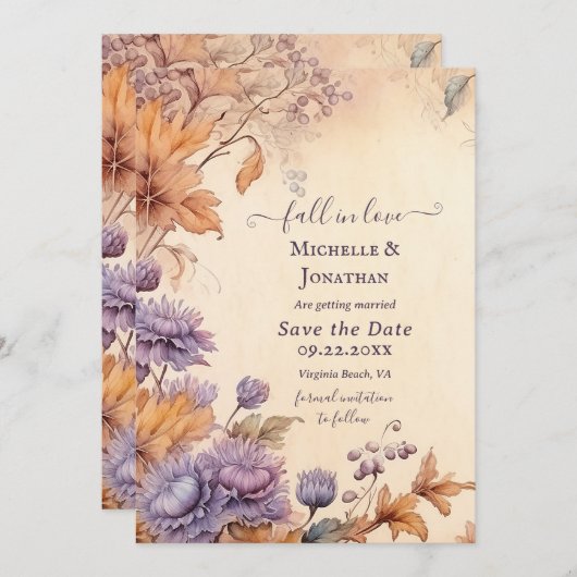 Herfst in liefde mooie herfst  herfst bruiloft save the date (Voorkant / Achterkant)