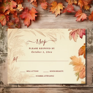 Herfst in liefde mooie herfstbladeren herfstbruilo RSVP kaartje