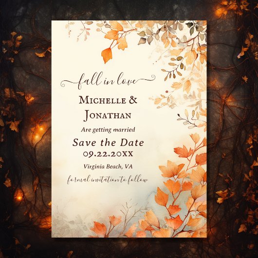 Herfst in liefde mooie herfstbladeren herfstbruilo save the date